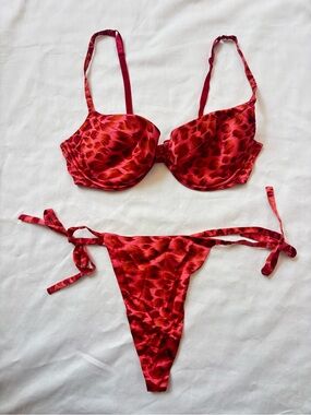Vintage Victoria's Secret Silk Red Cheetah-Print Lingerie Set